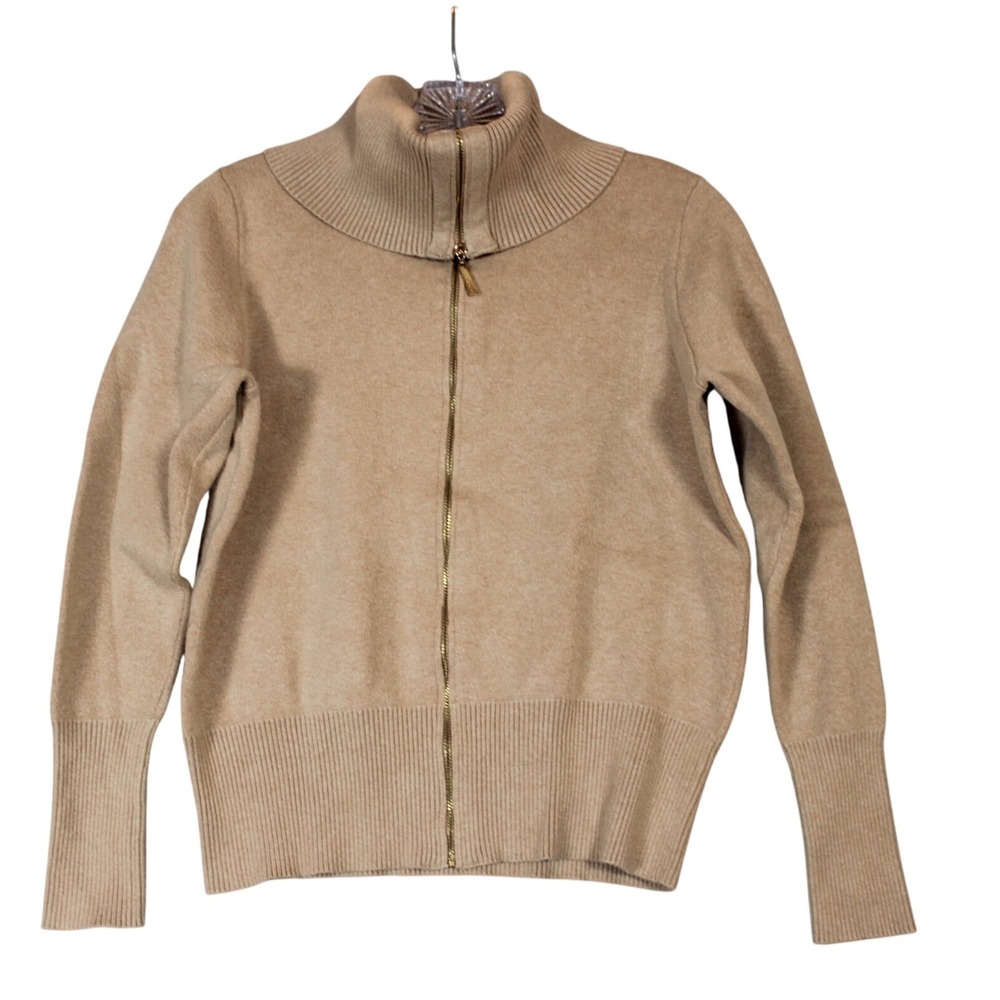 Marc New York Andrew Marc Women Beige Ribbed Funnel Neck Zip Up Sweater Size‎ S